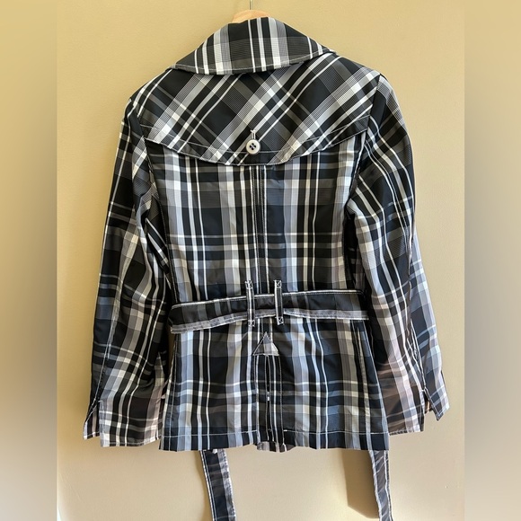 Espirit Black/White Plaid Trench Over Coat Womens Layering Classic Size XS - Picture 14 of 16